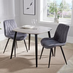 Arta Square Grey Oak Dining Table 2 Dark Grey Diamond Chairs