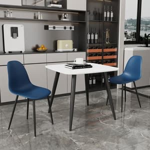 Arta Square White Dining Table With 2 Duo Blue Chairs