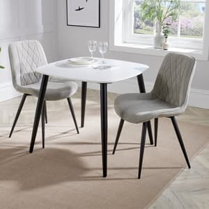 Arta Square White Dining Table And 2 Natural Diamond Chairs