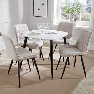 Arta Square White Dining Table And 4 Natural Diamond Chairs