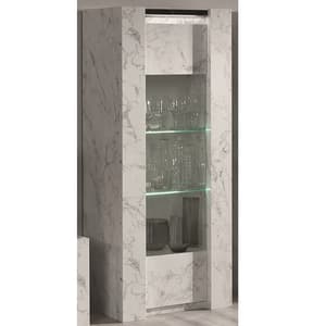 Attoria LED 1 Door Display Cabinet Black And White Marble Effect