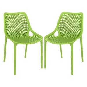 Aultas Outdoor Tropical Green Stacking Dining Chairs In Pair