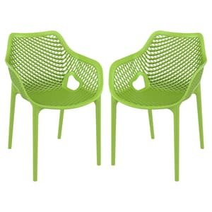 Aultos Outdoor Tropical Green Stacking Armchairs In Pair