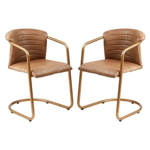 Australis Brown Faux Leather Dining Chairs In Pair