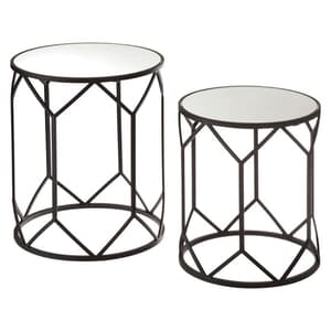 Avanto Round Glass Set of 2 Side Tables With Black Metal Frame