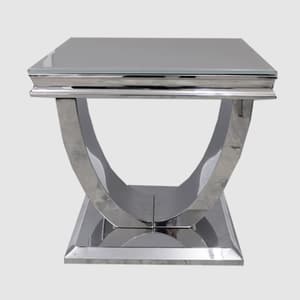 Avon Grey Glass Lamp Table With Polished Steel Base