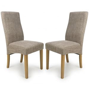 Basey Oatmeal Tweed Fabric Dining Chairs In Pair