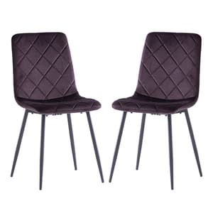 Basia Aubergine Velvet Fabric Dining Chairs In Pair
