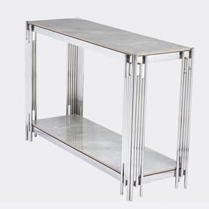 Bastia Sintered Stone Console Table In Grey With Chrome Frame