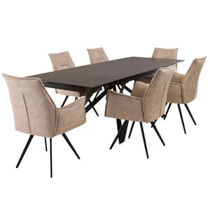 Beatty Extending Stone Dining Table With 6 Reston Oyster Chairs
