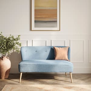 Beau Fabric 2 Seater Sofa With Wooden Legs In Blue