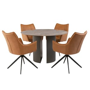 Beccles Stone Dining Table Round With 4 Vernon Tan Chairs