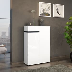 Belfort High Gloss Shoe Cabinet 2 Doors In White And Slate Grey