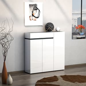 Belfort High Gloss Shoe Cabinet 3 Doors In White And Slate Grey