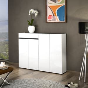 Belfort High Gloss Shoe Cabinet 4 Doors In White And Slate Grey