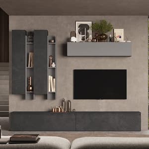 Belle Wooden Entertainment Unit In Slate And Lead