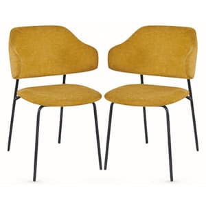 Benson Mustard Fabric Dining Chairs With Black Frame In Pair