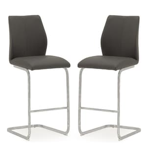 Samara Bar Chair In Grey Faux Leather And Chrome Legs In A Pair