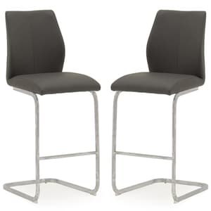 Bernie Grey Leather Bar Chairs With Chrome Frame In Pair