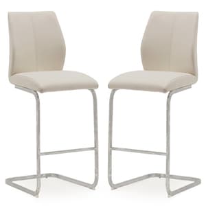 Bernie Taupe Leather Bar Chairs With Chrome Frame In Pair