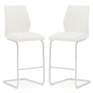 Bernie White Leather Bar Chairs With Chrome Frame In Pair