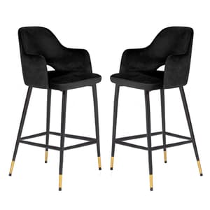 Biretta Black Velvet Bar Chairs With Metal Frame In Pair