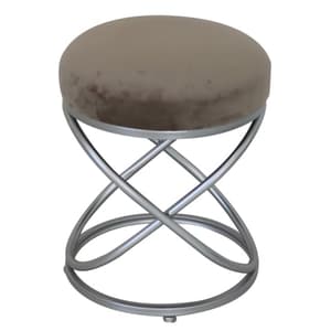 Braga Velvet Rizzo Stool In Taupe With Matte Silver Legs