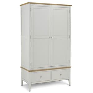 Brandy Double Door Wardrobe In Off White And Oak With 1 Drawer