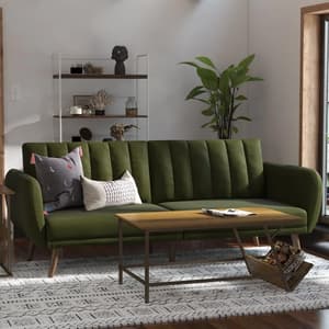 Brittan Linen Sofa Bed With Wooden Legs In Green
