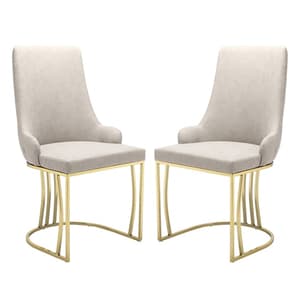 Brixen Beige Faux Leather Dining Chairs With Gold Frame In Pair