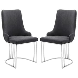 Brixen Charcoal Faux Leather Dining Chairs Silver Frame In Pair