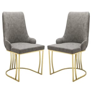 Brixen Grey Faux Leather Dining Chairs With Gold Frame In Pair