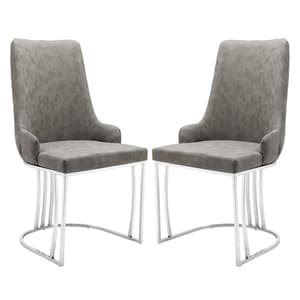 Brixen Grey Faux Leather Dining Chairs Silver Frame In Pair