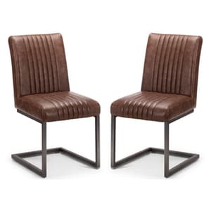 Barras Antique Brown Leather Dining Chair In Pair