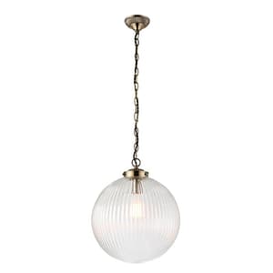 Brydon Large Ribbed Glass Pendant Light In Antique Brass