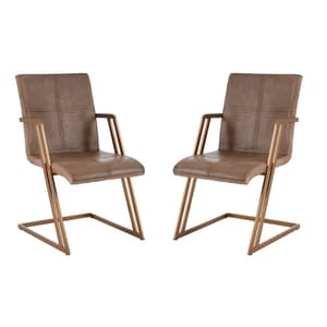 Australis Grey Leather Dining Chairs With Iron Frame In A Pair