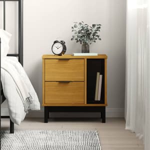 Buxton Wooden Bedside Cabinet With 2 Drawers In Brown Black