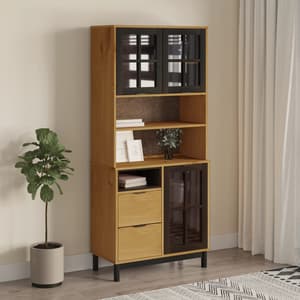 Buxton Wooden Display Cabinet With 3 Doors In Brown Black