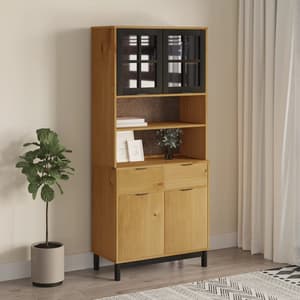 Buxton Wooden Display Cabinet With 4 Doors In Brown Black