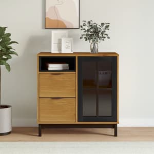 Buxton Wooden Sideboard With 1 Door 2 Drawers In Brown Black