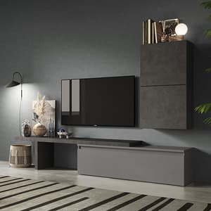 Camira Wooden Entertainment Unit In Slate And Piombo