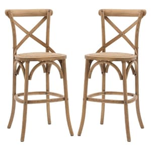 Caria Natural Wooden Bar Chairs With Rattan Seat In A Pair