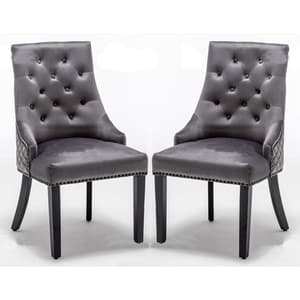 Carrboro Round Knocker Dark Grey Velvet Dining Chair In Pair