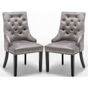Carrboro Round Knocker Light Grey Velvet Dining Chair In Pair