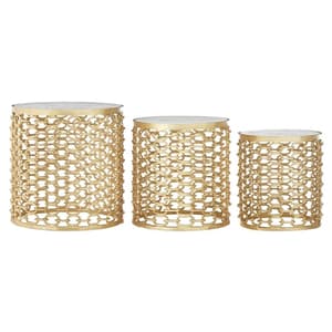 Casa Marble Set Of 3 Side Tables With Gold Aluminum Frame