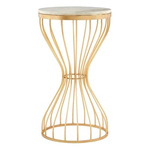 Casa Round White Marble Side Table With Gold Pinched Frame