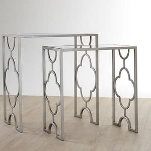 Cascade Clear Glass Top Set Of 2 Side Tables With Silver Frame