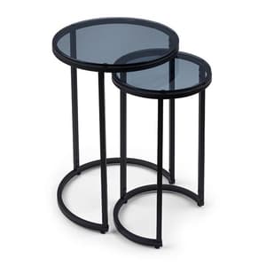 Casper Round Smoked Glass Nest Of 2 Tables With Black Frame