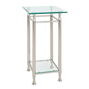 Cerrito Tall Clear Glass Side Table With Stainless Steel Base