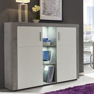 Cetrix Highboard In Cement Grey And White Fronts With LED
